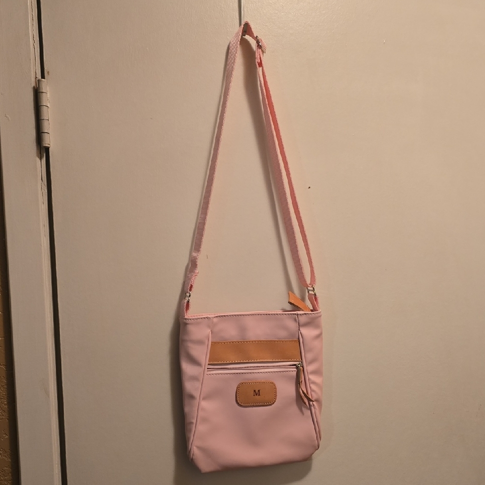 Women's Pink Jon Hart Crossbody Bag with Tan Accent Strap